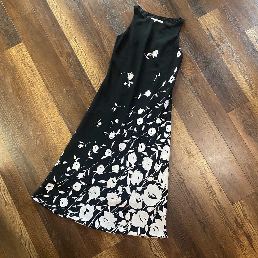 Vintage Y2K Jones New York Black and White Floral A-Line Dress